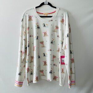 NWT P.J. Salvage Womens Ivory Lets Dance Dogs Print Loungewear Pajama Top Sz 3X